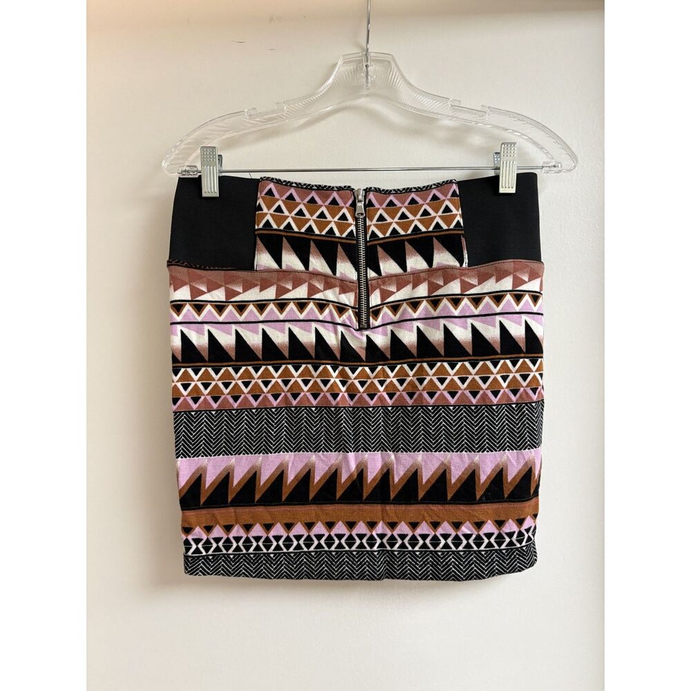 Charlotte Russe Aztec Mini Skirt S Pink Orange Geometric Tribal Boho Bodycon EUC - Picture 3 of 8